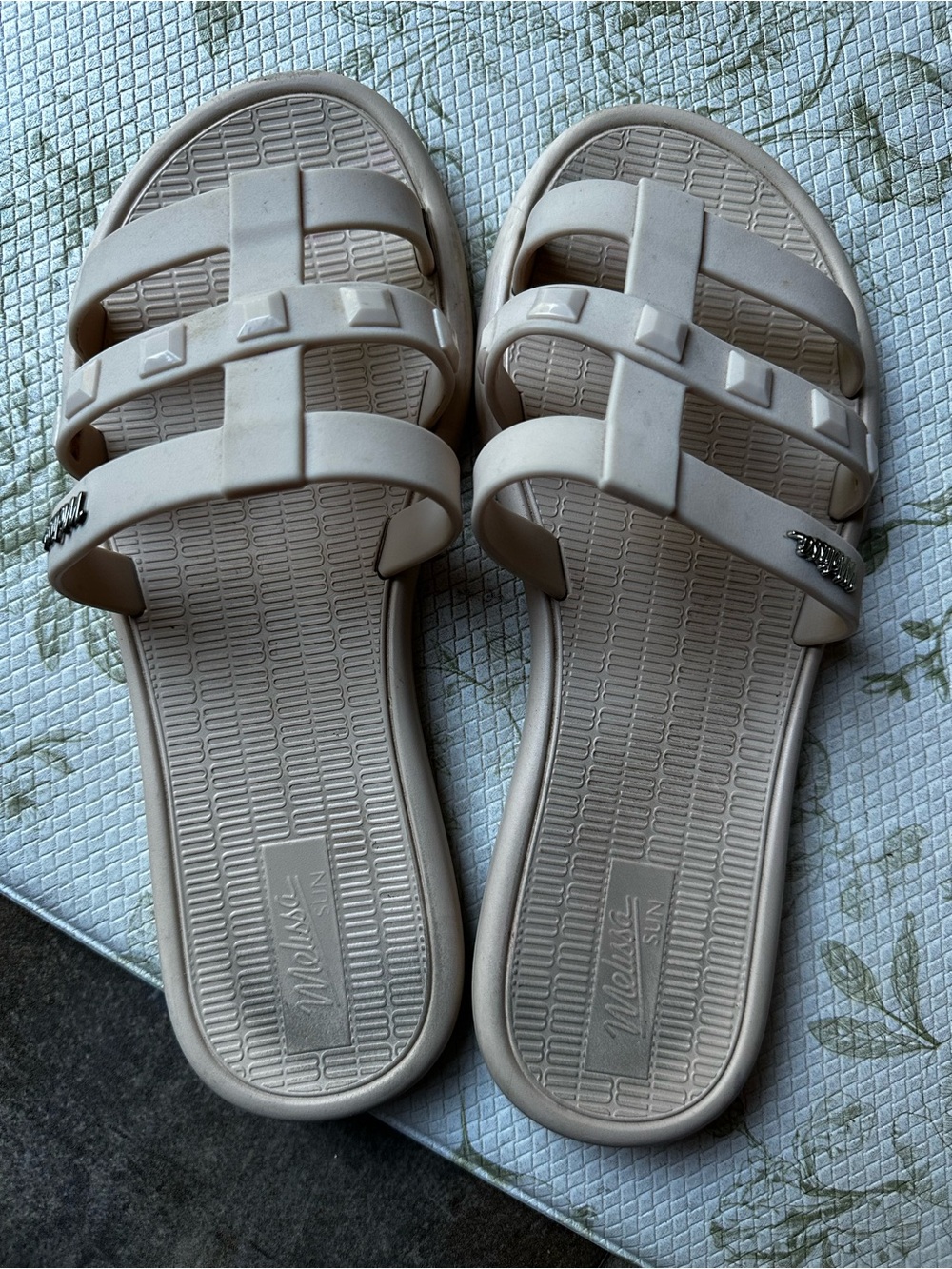 Melissa Women's Beige Triple-Strap Slide Sandals